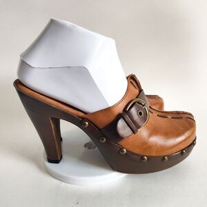 Vintage White Mountain Womens Cornelia Leather Studded Heeled Mules 8 Brown